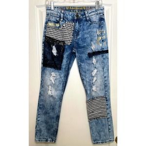 Desigual Women Sz2 Jeans Pakaian Jadi Wanita Destressed Patched Ankle Boyfriend